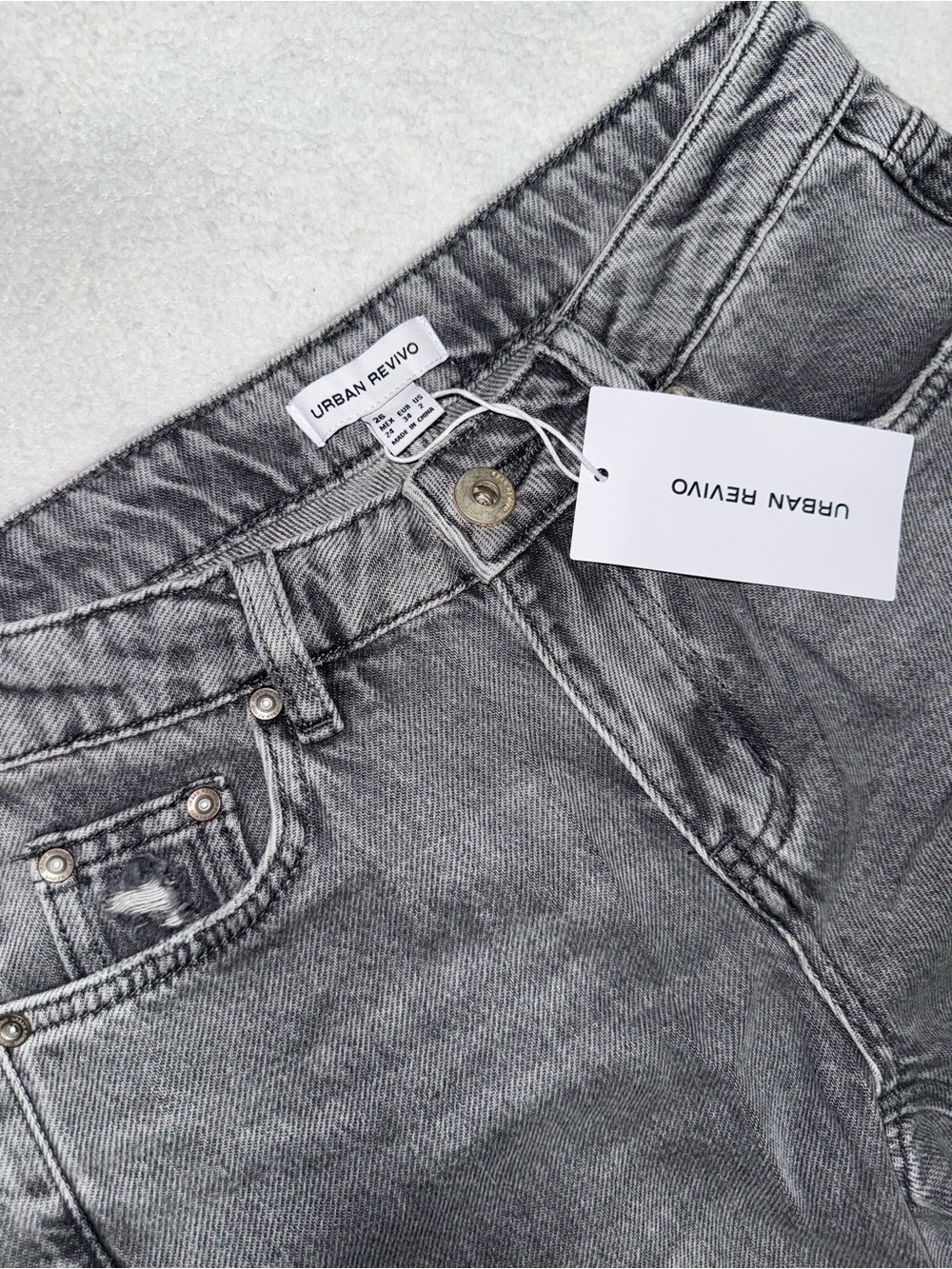High-Rise Wide Leg Distressed Jeans in Gray - Picture 5 of 5